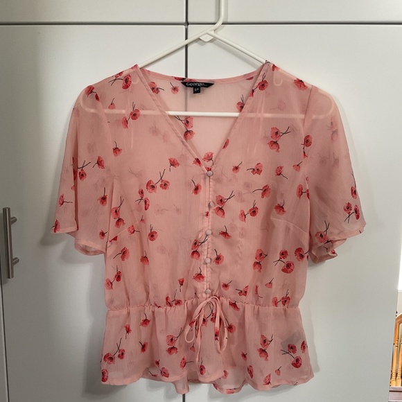 George Blush Pink Sheer Floral Blouse size S - Picture 2 of 3
